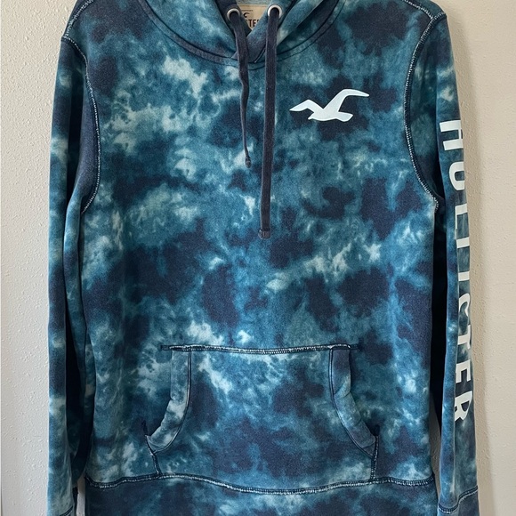 Hollister Men's Tie Dye Blue Feel Good Fleece Hoodie Small Y2K - Picture 1 of 3